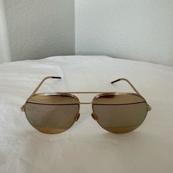 Dior Gold/Silver Mirrored DiorSplit1 Aviator Sunglasses - Picture 1 of 4